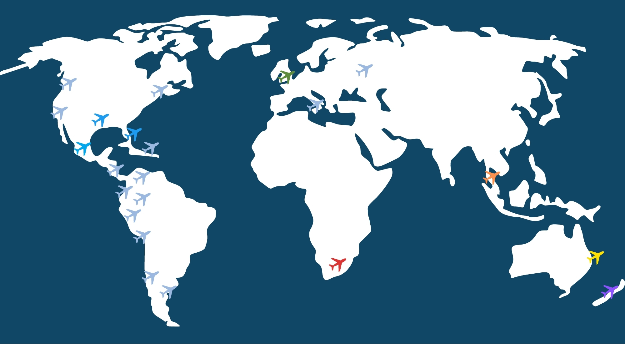 graphic map of worldwide locations for M3 Aviation Services and its partners